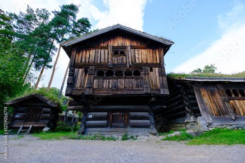 Norsk Folkemuseum. Oslo museum old wooden house. Norway Oslo photo