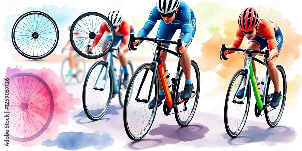 Fototapeta premium Intense Cycling Race Cyclists Speed Bicycle Wheels Sports Competition