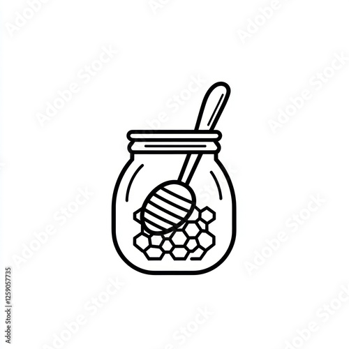 Honey Jar with Honeycomb and Spoon, Simple Illustration photo