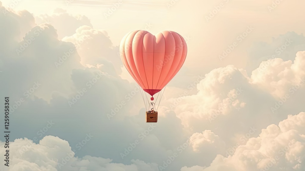 Obraz premium Heart Shaped Hot Air Balloon Soaring Above Cloudscape
