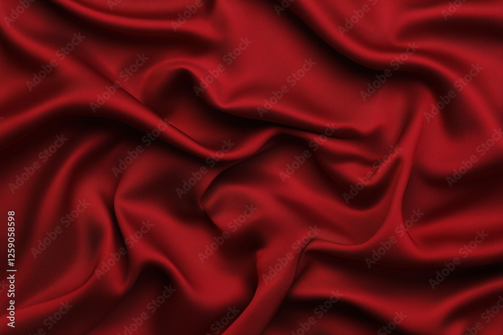 Vibrant red fabric draped elegantly on a soft surface creating graceful folds and waves Vibrant red fabric draped elegantly on a soft surface creating graceful folds and waves
