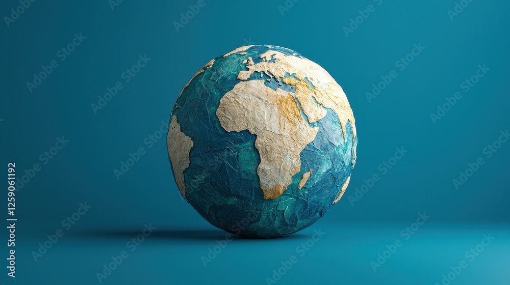A colorful globe highlighting Africa, set against a teal background, symbolizing geography and the planet.