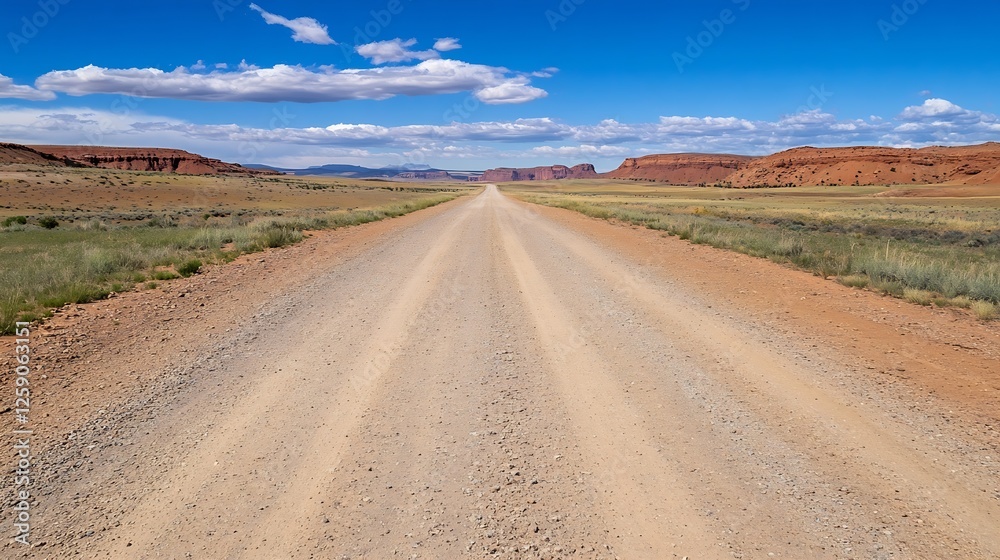 Wide Open Desert Road Leading into the Distance with Striking Blue Sky and Unique Rock Formations : Generative AI Wide Open Desert Road Leading into the Distance with Striking Blue Sky and Unique Rock Formations : Generative AI