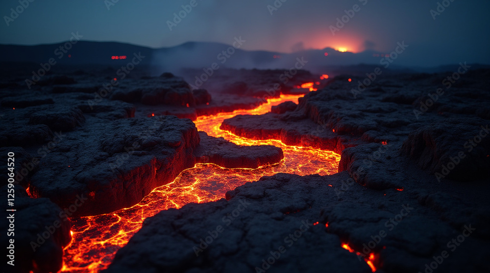 Fototapeta premium La lava fluye por la tierra formando un nuevo paisaje
