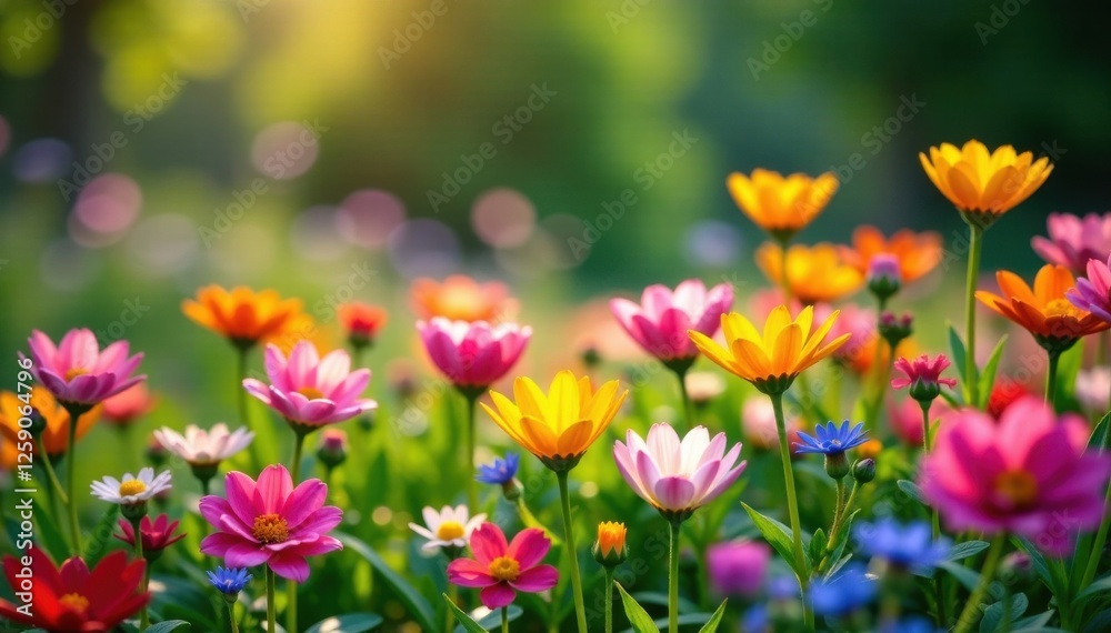 A garden in full bloom with various colorful flowers, colorful, exposure, garden A garden in full bloom with various colorful flowers, colorful, exposure, garden