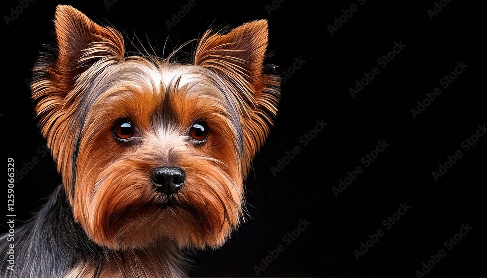 Yorkshire terrier with distinct fur and expressive eyes against a dark background Yorkshire terrier with distinct fur and expressive eyes against a dark background