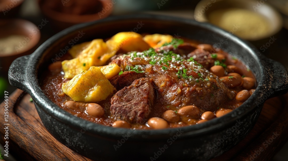 Traditional Colombian bandeja paisa with beans and meat. Featuring a hearty and flavorful dish. Highlighting the texture and flavors of the bandeja paisa. Ideal for food and cultural themes. Traditional Colombian bandeja paisa with beans and meat. Featuring a hearty and flavorful dish. Highlighting the texture and flavors of the bandeja paisa. Ideal for food and cultural themes.