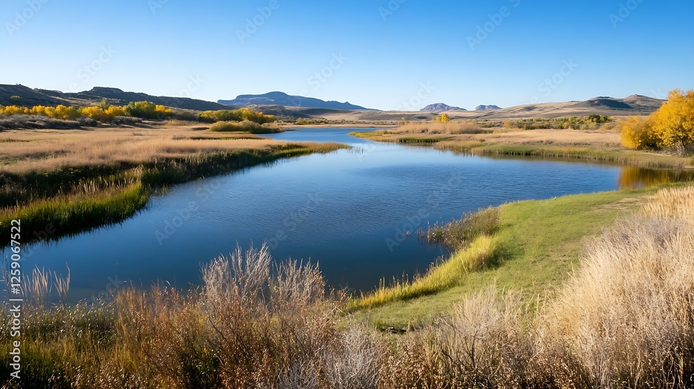 Idyllic Landscape of a Peaceful River with Rolling Hills and Autumn Colors : Generative AI Idyllic Landscape of a Peaceful River with Rolling Hills and Autumn Colors : Generative AI