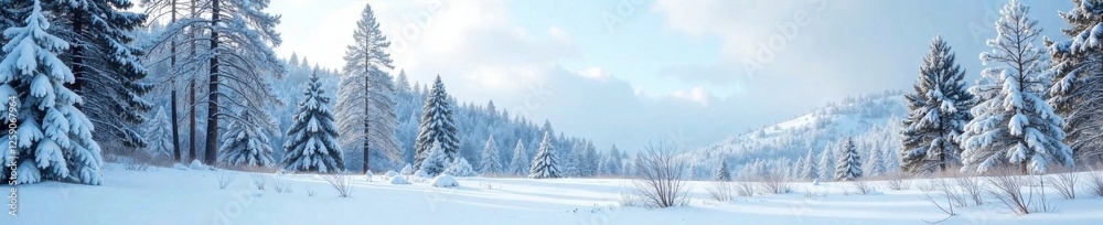 A serene snowy forest with bare branches and snow-clad pine trees against a pale blue sky, snowy landscape, forest scene, trees in winter A serene snowy forest with bare branches and snow-clad pine trees against a pale blue sky, snowy landscape, forest scene, trees in winter