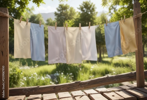 Wallpaper Mural Photo paper attached to rope with clothes pins in outdoor setting, outdoor photography,  paper Torontodigital.ca