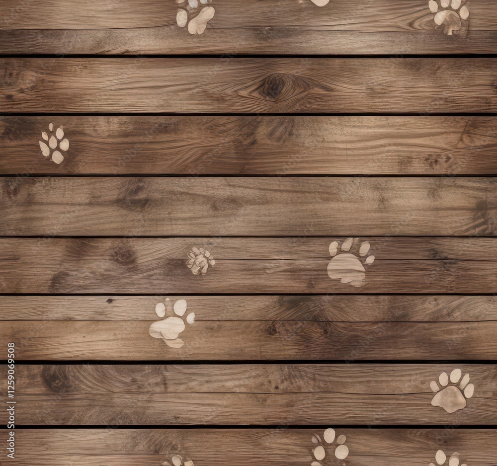 Fototapeta premium Seamless Vector Pattern of Dog Paw Prints on Wooden Ground , isolated design, wallpaper background