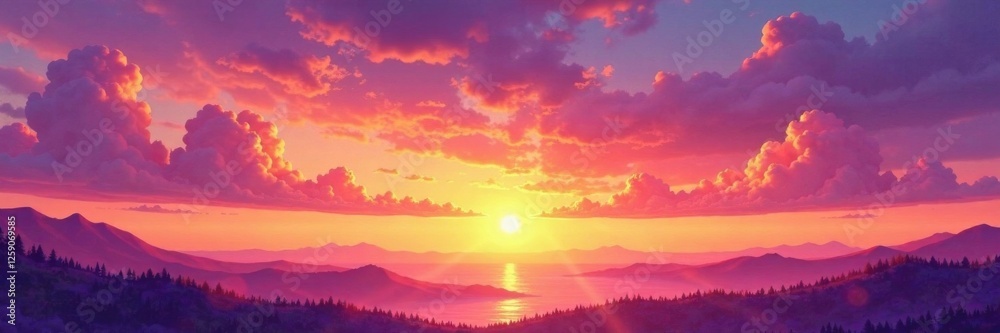Obraz premium Abstract watercolor sunset sky in shades of orange and purple, natural , gradient, hues