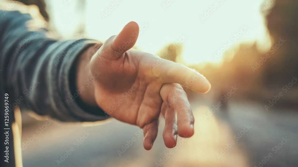 Obraz premium An outstretched hand offering help or assistance in a warm setting
