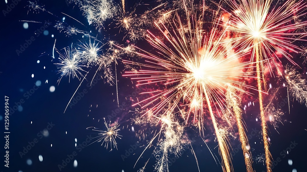 Fototapeta premium Spectacular Fireworks Display Lighting Up the Night Sky in a Colorful Celebration : Generative AI