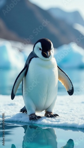 Adorable penguin waddling on ice , bird, snow, fur