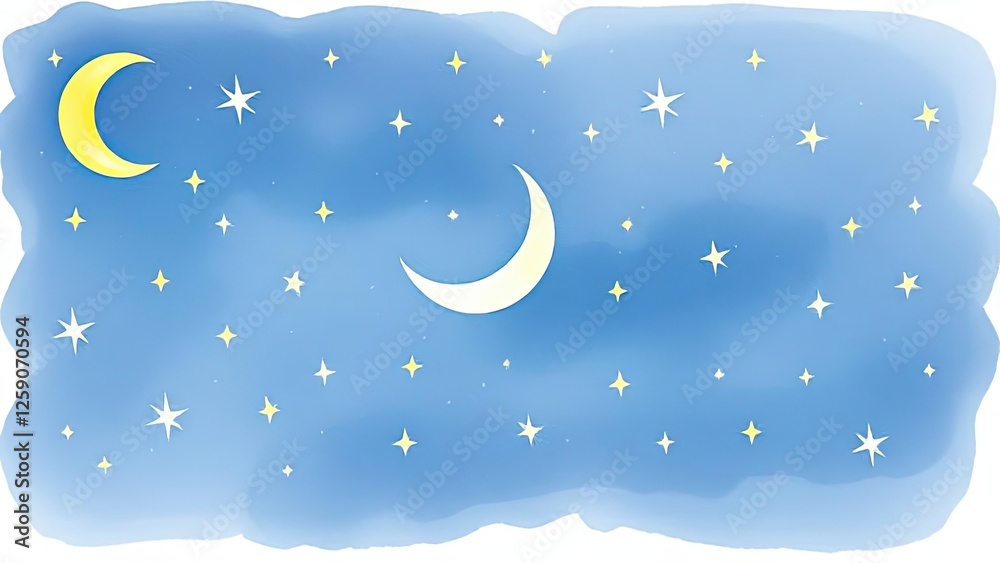 Naklejka premium Serene Night Sky Watercolor Moon Stars Background