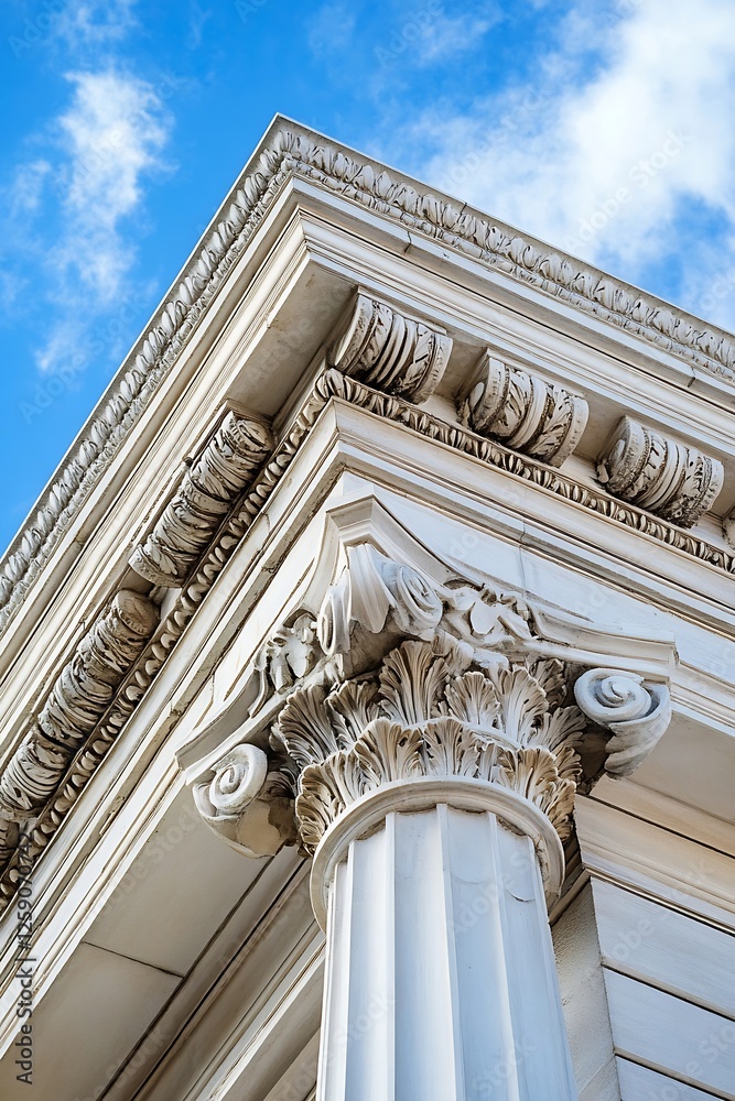 Obraz premium Architectural Elegance with Ornate Column and Blue Sky Background : Generative AI