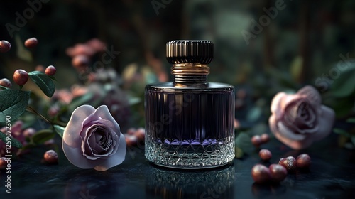 Luxury Fragrance Bottle with Delicate Pink Flowers