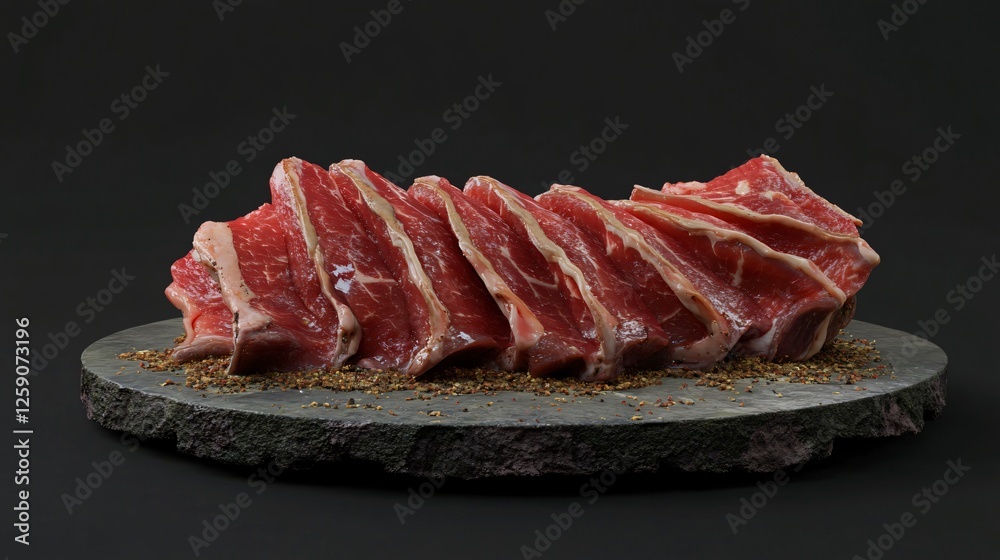 Front View of Sliced Raw Meat with Spices Front View of Sliced Raw Meat with Spices