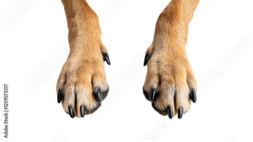 A top view of dog legs on a white background, showing the paws and feet isolated. Perfect for pet-related designs or animal anatomy projects. High-quality cutout for easy integration. photo