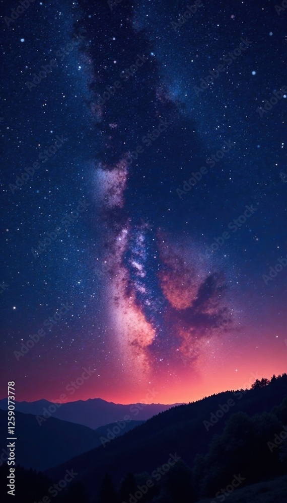 Naklejka premium Beautiful serene starry night sky with bright constellations and glowing galaxies, galaxy, night sky, space