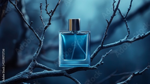 Men's Perfume on Dried Tree Branch for Advertising