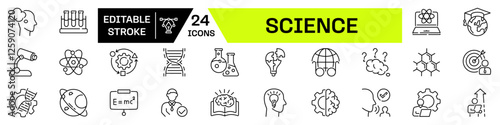 Science icon set with Editable Stroke. Education linear icon.