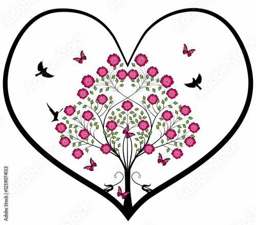 heart in tree with birds