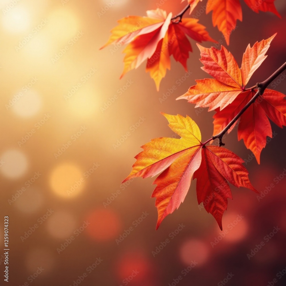 Autumn branch with vibrant leaves against a warm background , fall foliage, colorful, trees Autumn branch with vibrant leaves against a warm background , fall foliage, colorful, trees