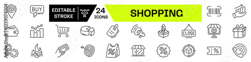 Shopping and E-Commerce line Icon set. Editable Stroke icon.