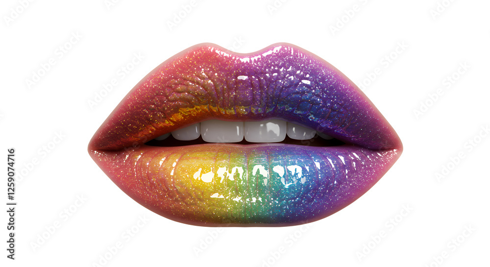 Obraz premium Glossy Rainbow Glitter Lips with Vibrant Shimmer Effect