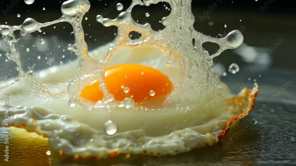 Sizzling fried egg being splashed with water and refreshing orange juice, Ai Generated Sizzling fried egg being splashed with water and refreshing orange juice, Ai Generated
