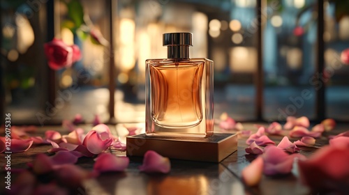 Elegant Perfume Bottle and Rose on Box