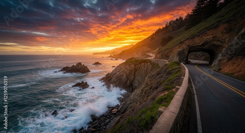 Coastal Highway Road Trip at Sunset Along California's Pacific Coast