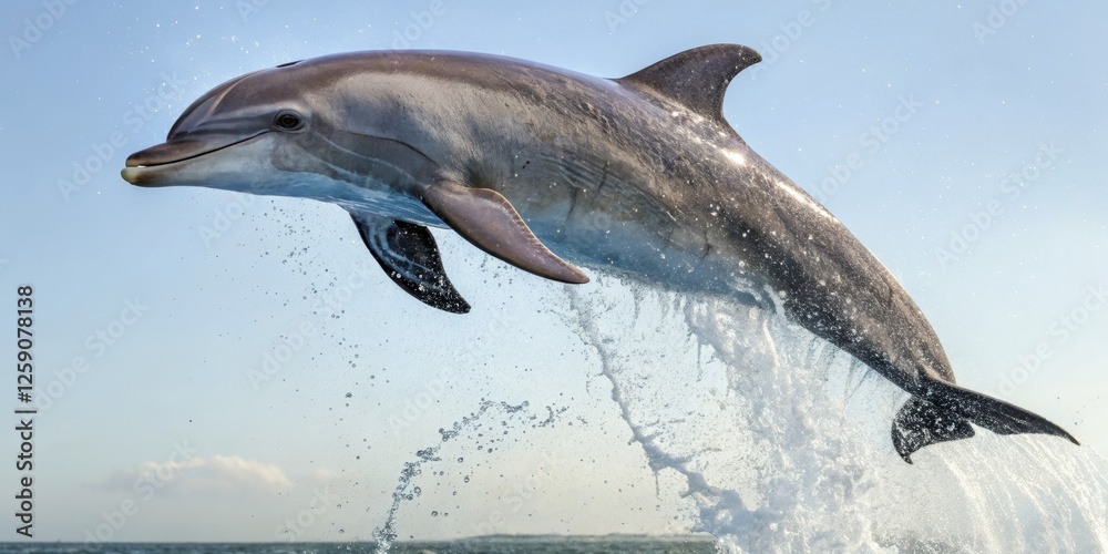 Fototapeta premium Dolphin Leaping Aquatic Grace, Dynamic Composition, Ocean Wildlife, Marine Mammal, Wildlife Photography Dolphin,Ocean