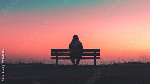 Contemplative Solitude: A Woman on a Bench at Sunset with Vibrant Skies