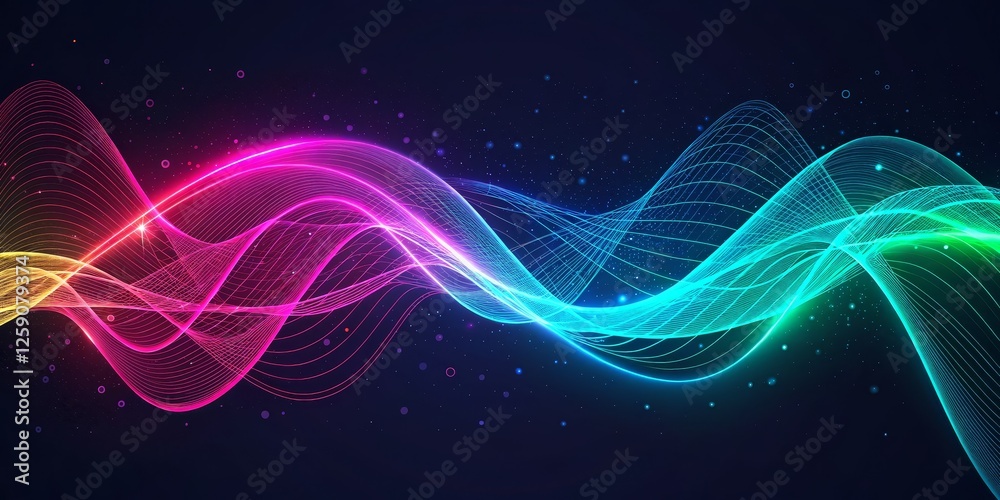 Fototapeta premium Neon Wave Abstract Colorful Glowing Lines, Dark Background, Digital Art, Abstract Wave, Neon Background Abstract Art, Digital art