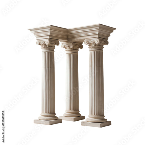 Ancient Greek Architecture with Three Pillars Isolated on Transparent Background.