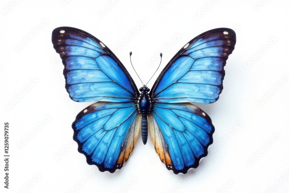 Fototapeta premium Blue watercolor butterfly on white background, nature, blue butterflies, garden