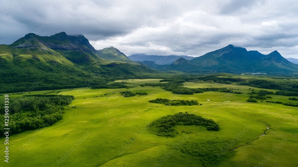 Breathtaking Aerial View of Lush Green Countryside with Rolling Mountains : Generative AI Breathtaking Aerial View of Lush Green Countryside with Rolling Mountains : Generative AI