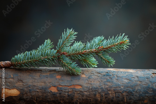 Spruce branch on a wooden background