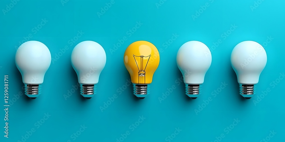 Crumpled Yellow Light Bulb Among White Ones Suggesting Creative Idea or Business Solution Crumpled Yellow Light Bulb Among White Ones Suggesting Creative Idea or Business Solution
