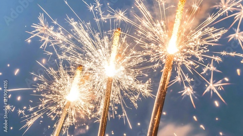 Vibrant sparklers creating sparkling light trails against a twilight background : Generative AI