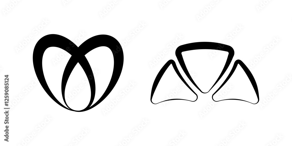 Pretzel and croissant of modern style. Icons in different shapes - triangle and oval. Pretzel and croissant isolated on white background. Pretzel and croissant of modern style. Icons in different shapes - triangle and oval. Pretzel and croissant isolated on white background.