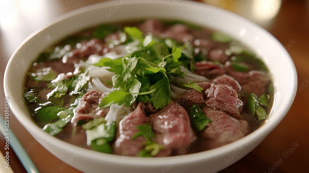 Traditional Vietnamese pho with beef and herbs. Featuring a fragrant and flavorful dish. Highlighting the texture and flavors of the pho. Ideal for food and cultural themes. Traditional Vietnamese pho with beef and herbs. Featuring a fragrant and flavorful dish. Highlighting the texture and flavors of the pho. Ideal for food and cultural themes.