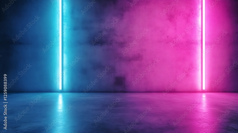 Obraz premium Vivid Neon Lighting in Dark Space with Blue and Pink Glowing Vertical Lines : Generative AI