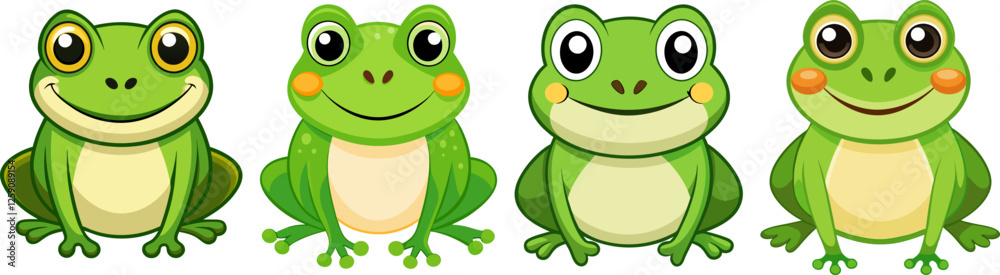 Obraz premium set of cute cartoon vector frog isolated on the white