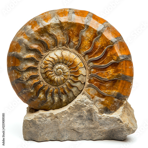 ammonite prehistoric fossil on white background photo