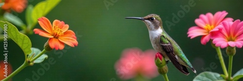Close-up of a hummingbird on a colorful flower , blossom, nectar, birdlife