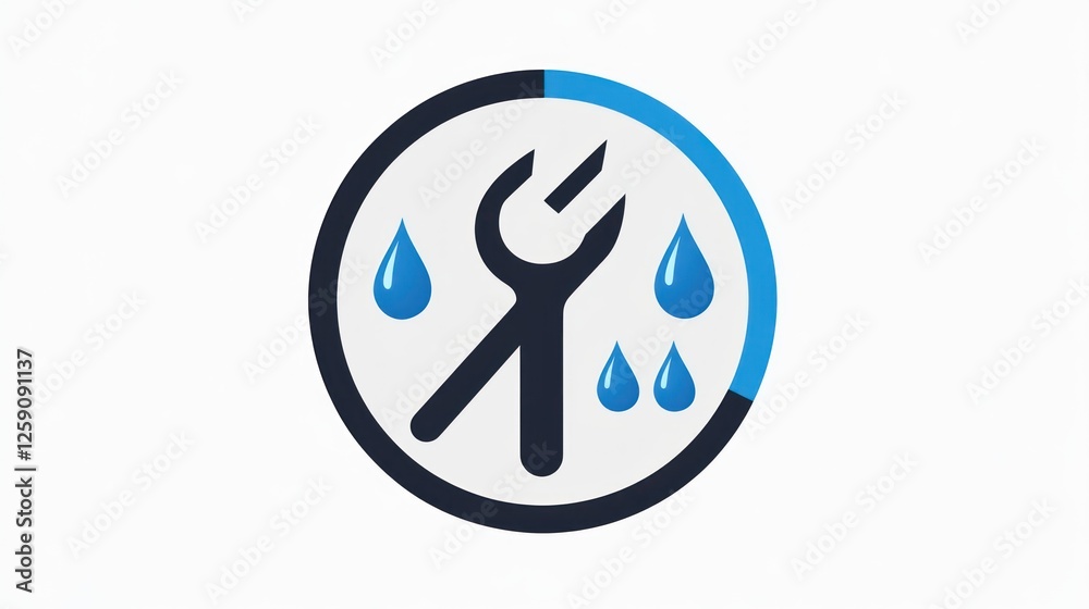 Wrench and water droplets, service maintenance, repair, blue and gray circle icon Wrench and water droplets, service maintenance, repair, blue and gray circle icon